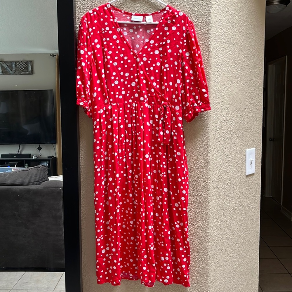 The Vermont Country Store red dress with white polka dots.